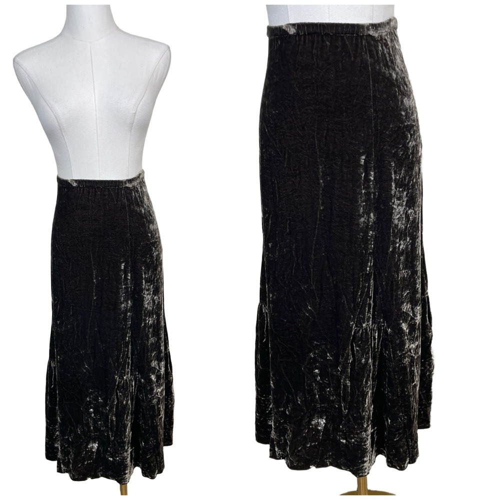 Vintage J. Jill Velvet Midi Skirt Women‎ LP Green Silk Blend Tiered Whimsigoth